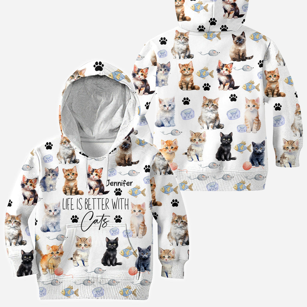 La vie est plus belle avec des chats - T-shirt personnalisé avec un motif chat.