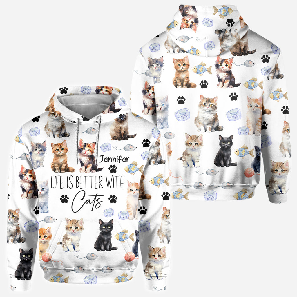 La vie est plus belle avec des chats - T-shirt personnalisé avec un motif chat.