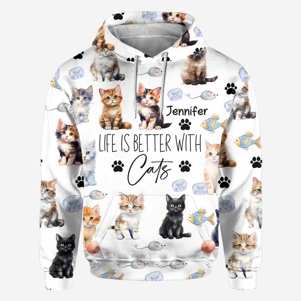 La vie est plus belle avec des chats - T-shirt personnalisé avec un motif chat.