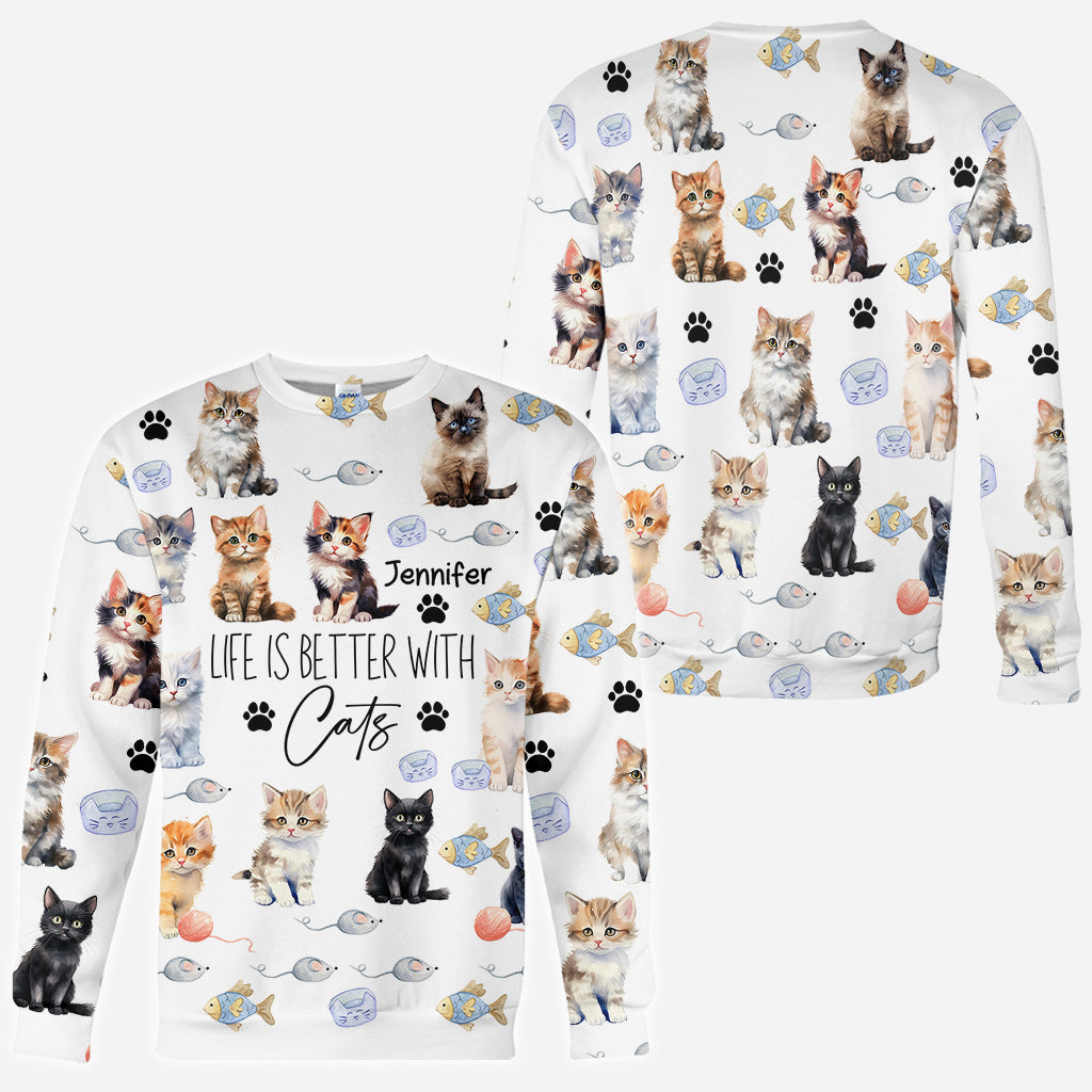 La vie est plus belle avec des chats - T-shirt personnalisé avec un motif chat.