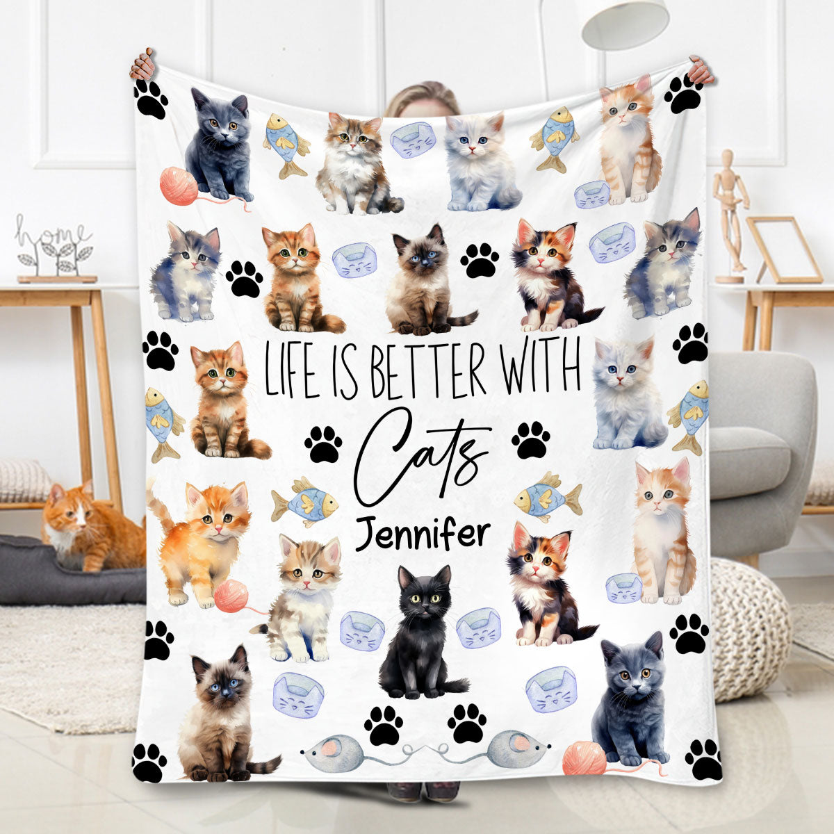 La vie est plus belle avec des chats - Couverture personnalisée pour chat