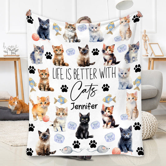 La vie est plus belle avec des chats - Couverture personnalisée pour chat