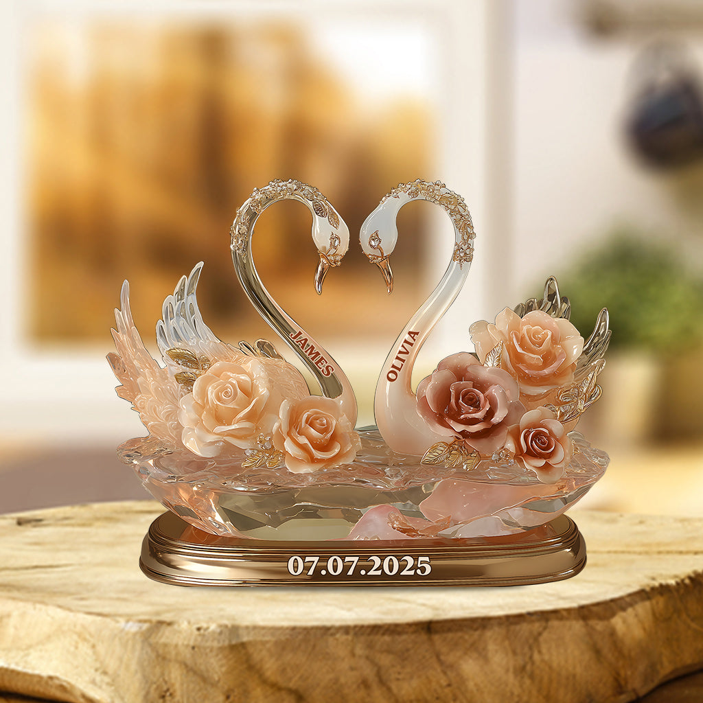 Amour éternel, Couple de cygnes - Plaque acrylique personnalisée pour couple