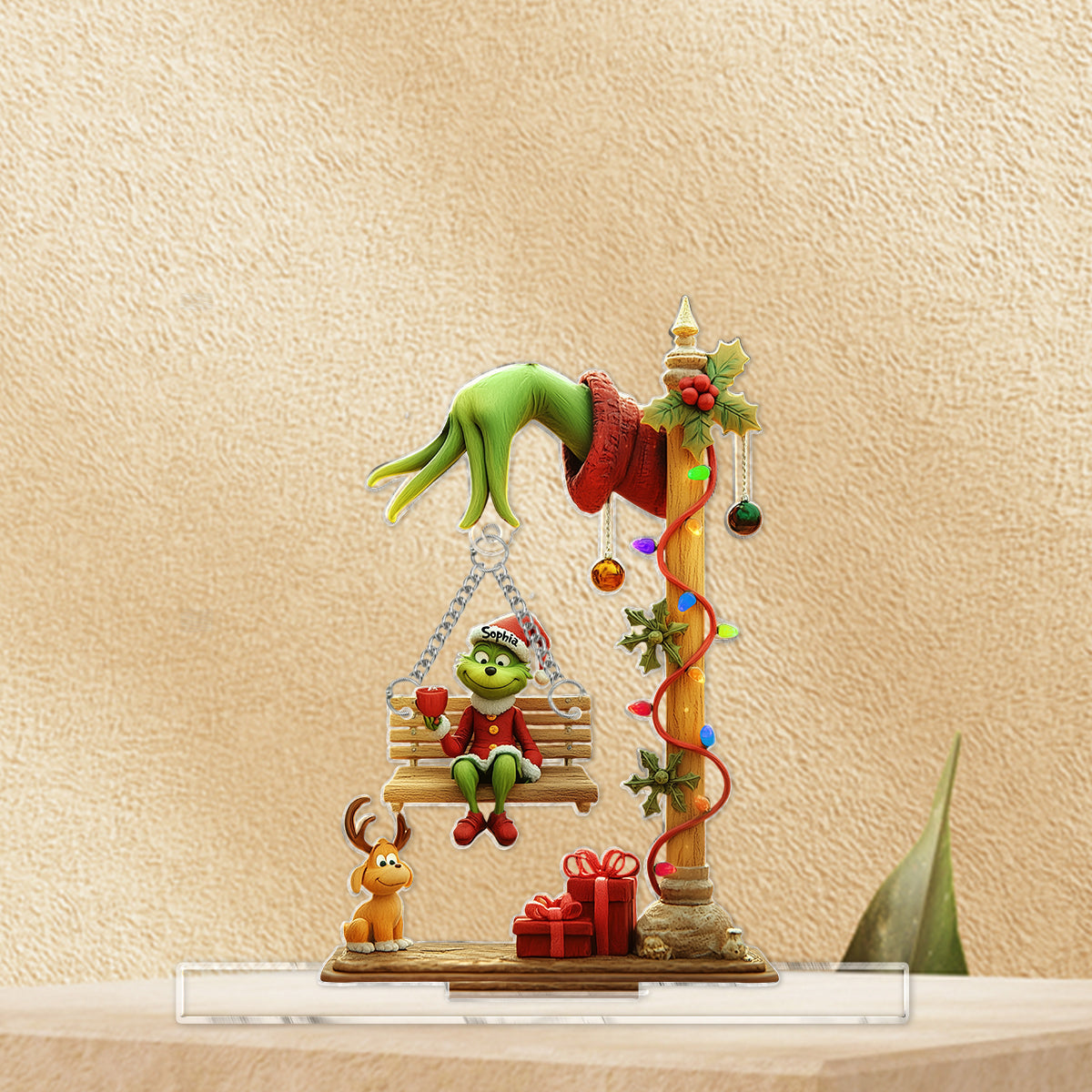 Merry Grinchmas - Personalized Stole Christmas Plaque With Charm