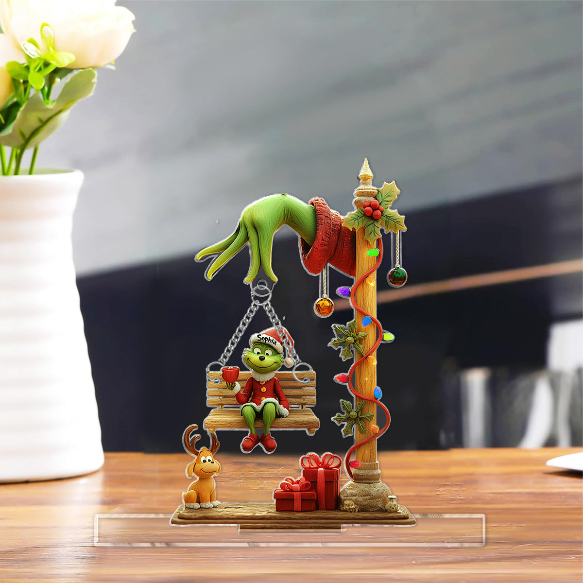 Merry Grinchmas - Personalized Stole Christmas Plaque With Charm