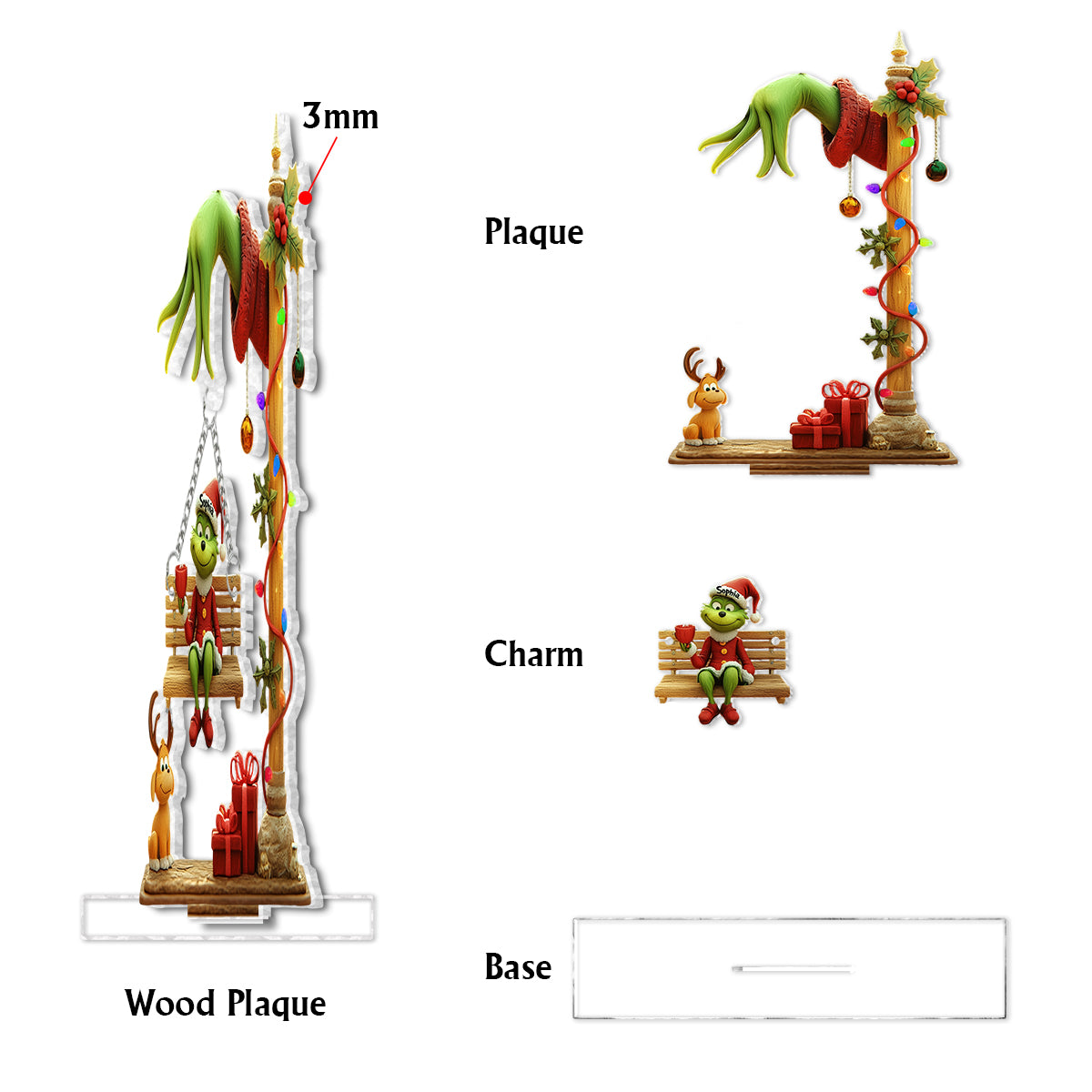 Merry Grinchmas - Personalized Stole Christmas Plaque With Charm