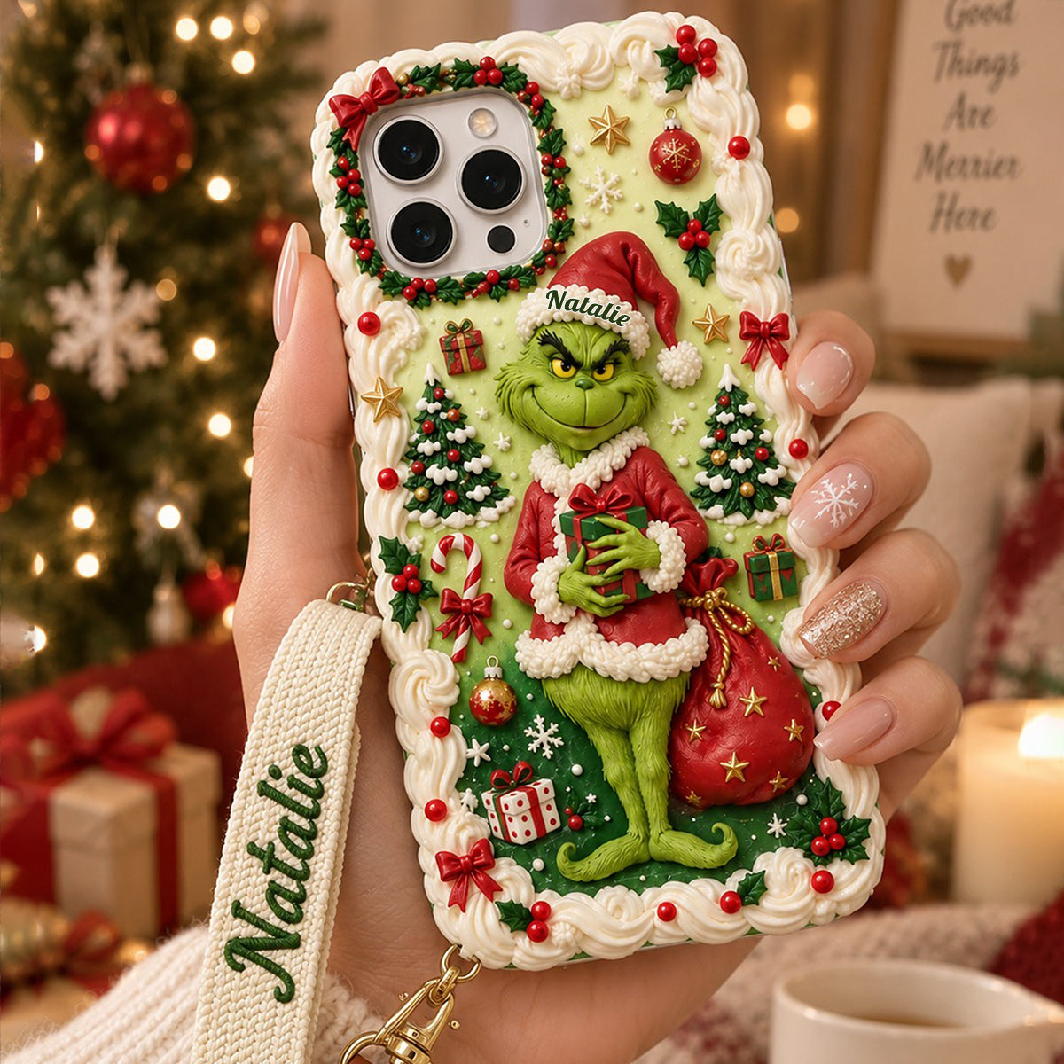Merry Xmas - Personalized Stole Christmas Phone Case & Embroidered Lanyard