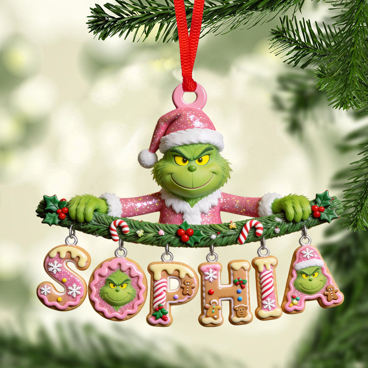 Grinchmas Name Letter - Personalized Stole Christmas Ornament With Charm