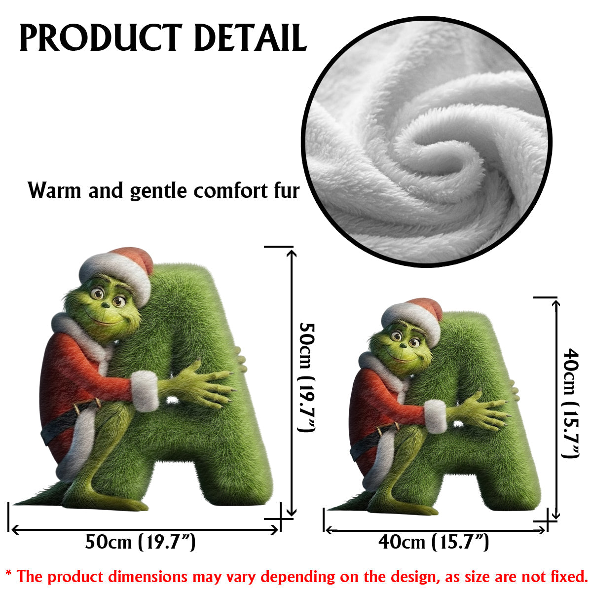 Film de Noël Green Monster Alphabet - Coussin en fausse fourrure personnalisé en forme d'étole de Noël