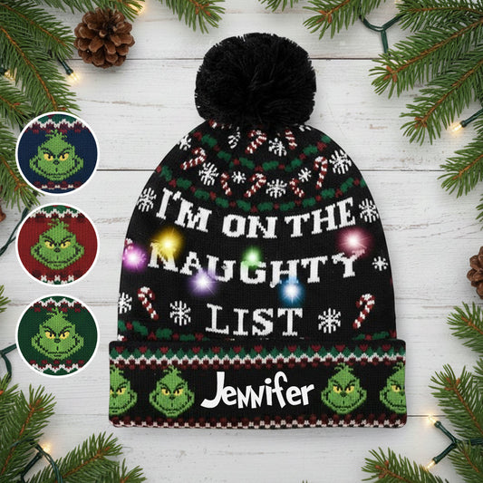 I'm On The Naughty List Cartoon Magical Mouse - Personalized Stole Christmas Beanie Hat
