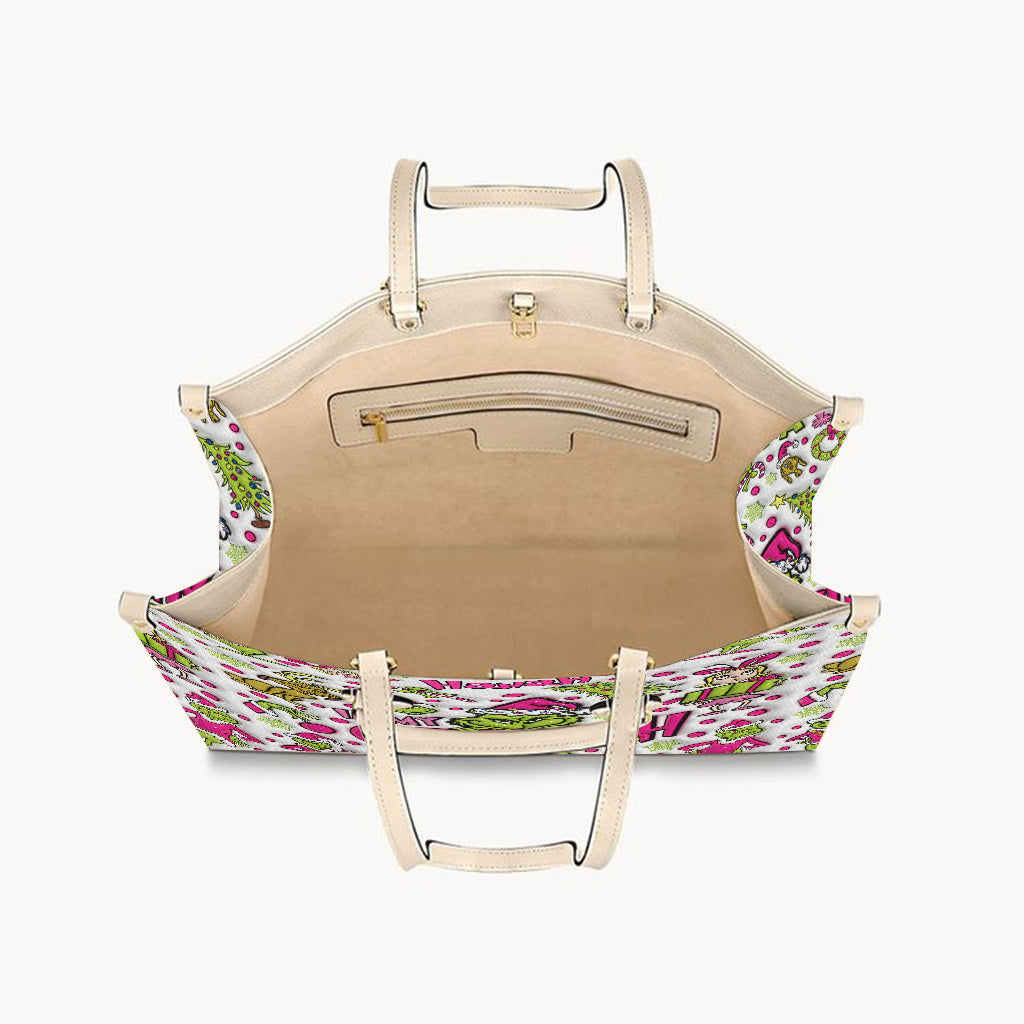 In My Pink Area - Personalized Stole Christmas Leather Handbag