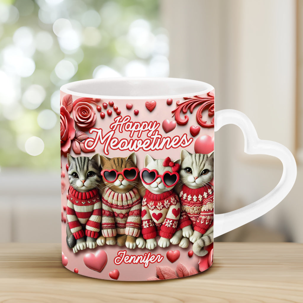 Happy Meowetines - Mug personnalisé avec anse en forme de cœur de chat