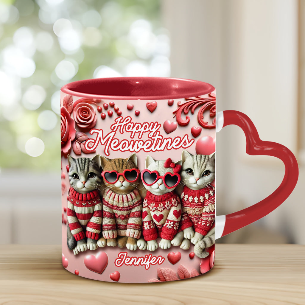 Happy Meowetines - Mug personnalisé avec anse en forme de cœur de chat