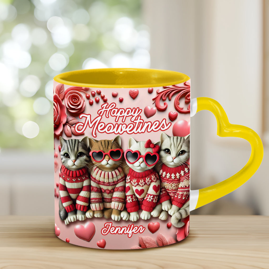 Happy Meowetines - Mug personnalisé avec anse en forme de cœur de chat