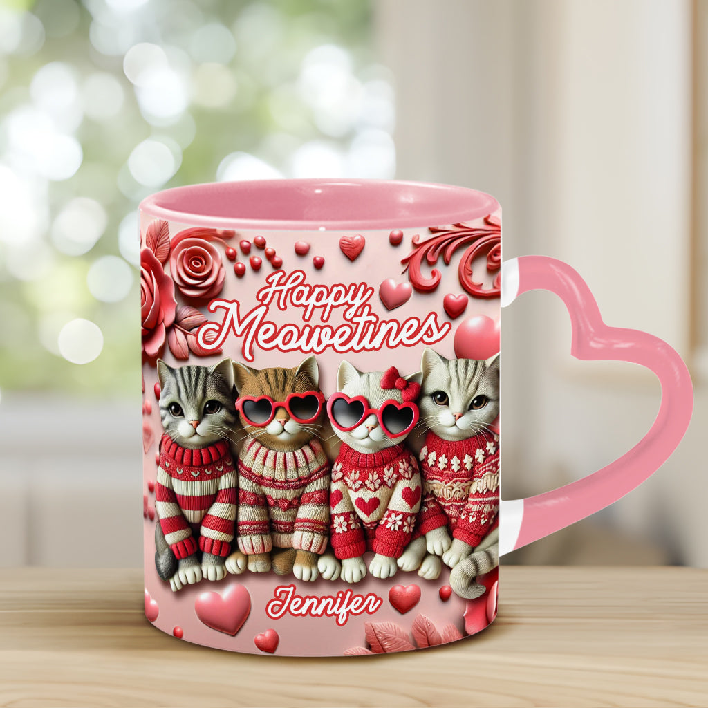 Happy Meowetines - Mug personnalisé avec anse en forme de cœur de chat