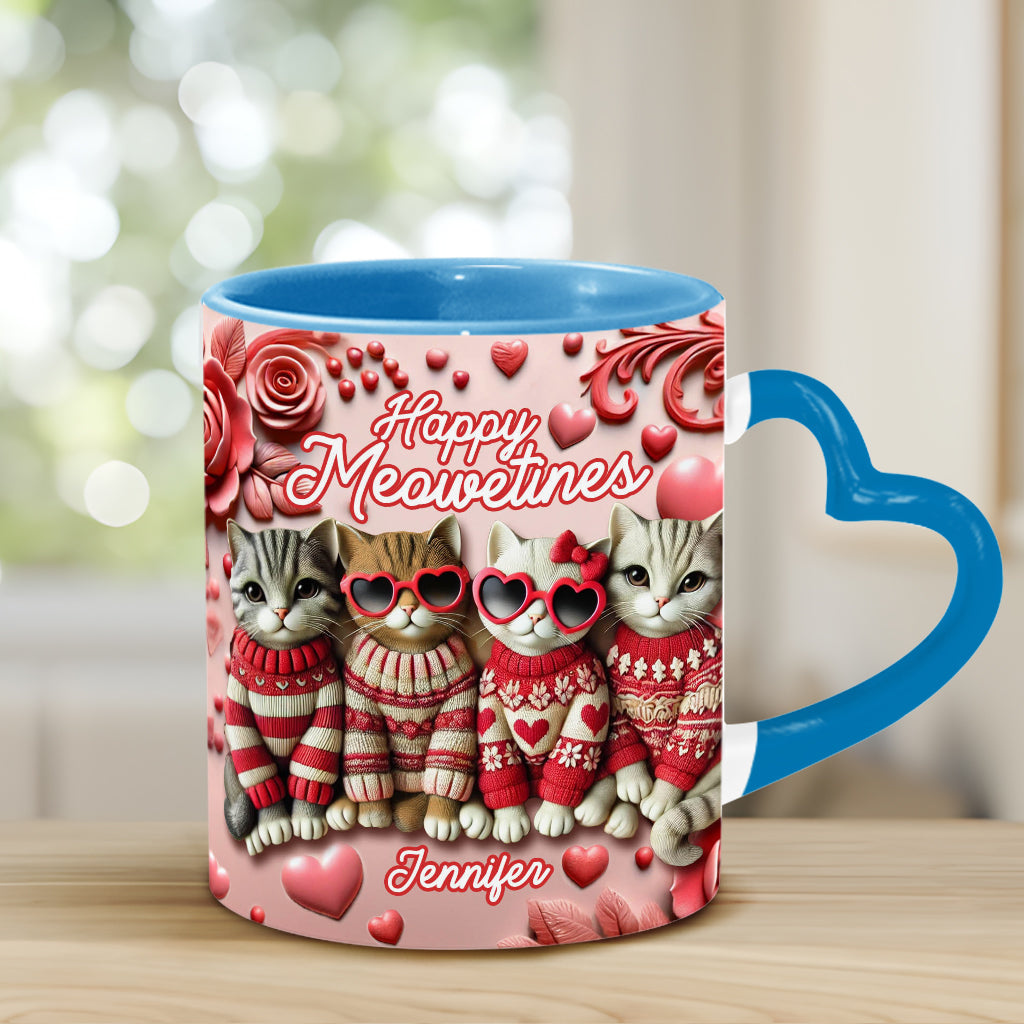 Happy Meowetines - Mug personnalisé avec anse en forme de cœur de chat