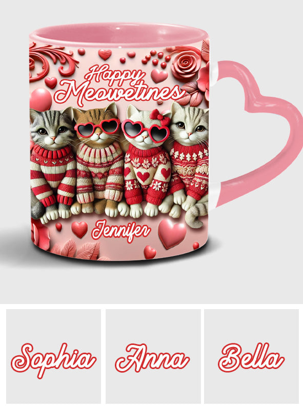 Happy Meowetines - Mug personnalisé avec anse en forme de cœur de chat