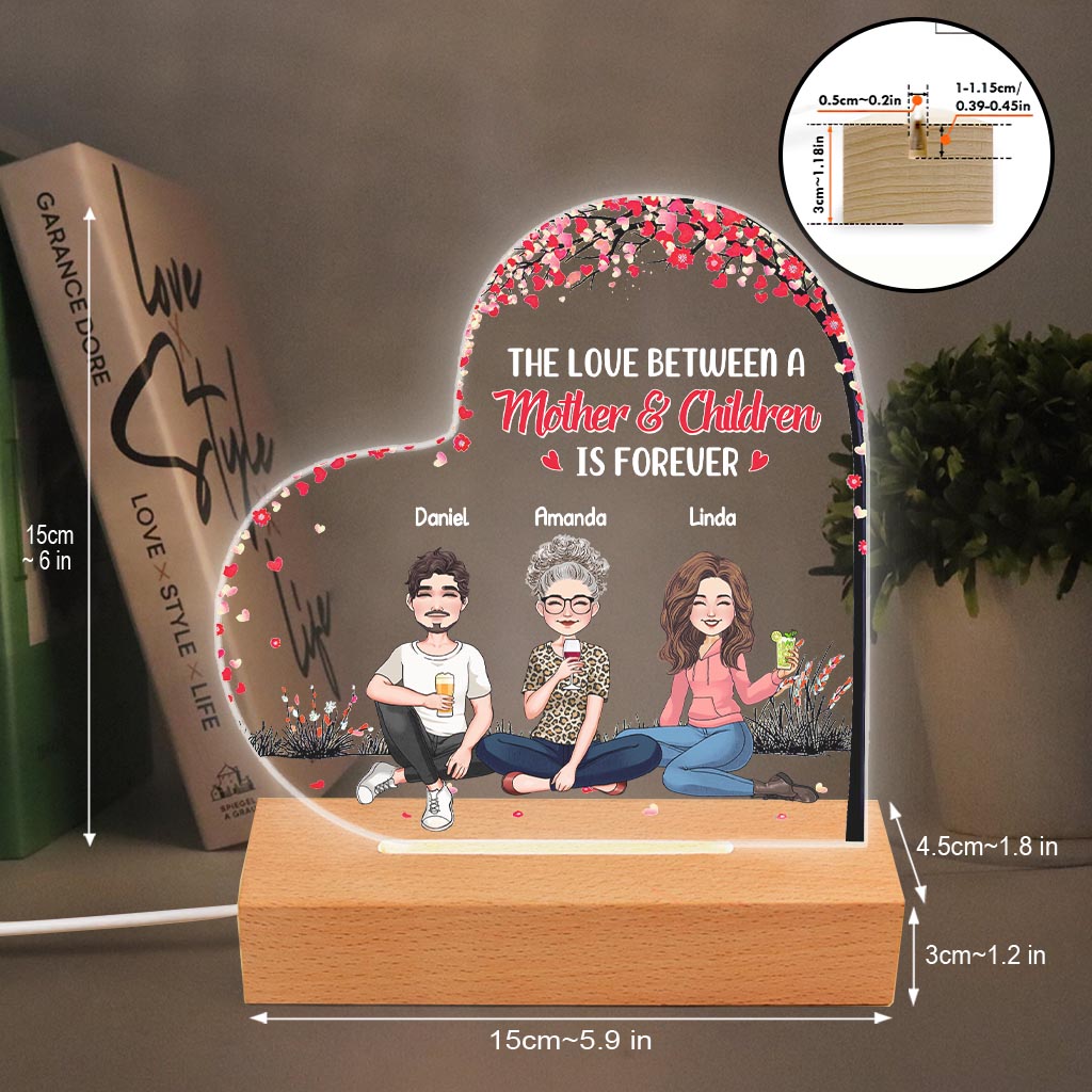 L'amour entre une mère et ses filles et fils - Cadeau pour maman, fille, fils - Plaque lumineuse personnalisée
