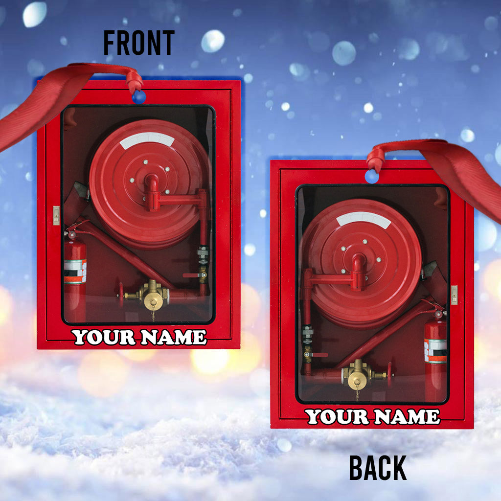 Fire Engine Red Box - Personalized Christmas Firefighter Ornament (Printed On Both Sides)