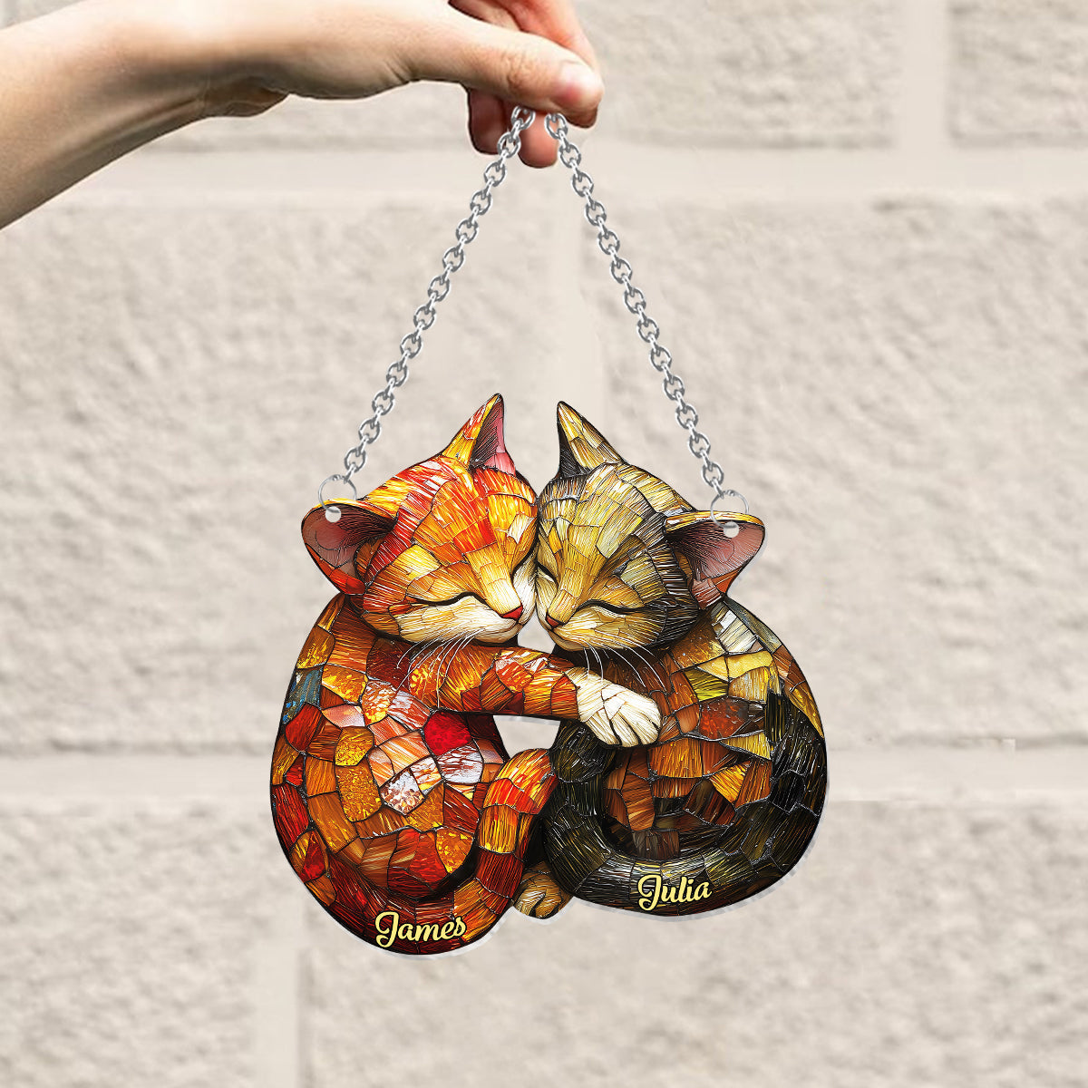 Couple de chats mignons - Décoration attrape-soleil personnalisée à suspendre à la fenêtre 