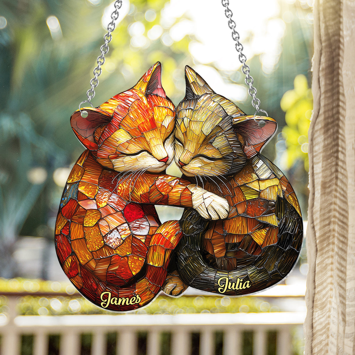 Couple de chats mignons - Décoration attrape-soleil personnalisée à suspendre à la fenêtre 
