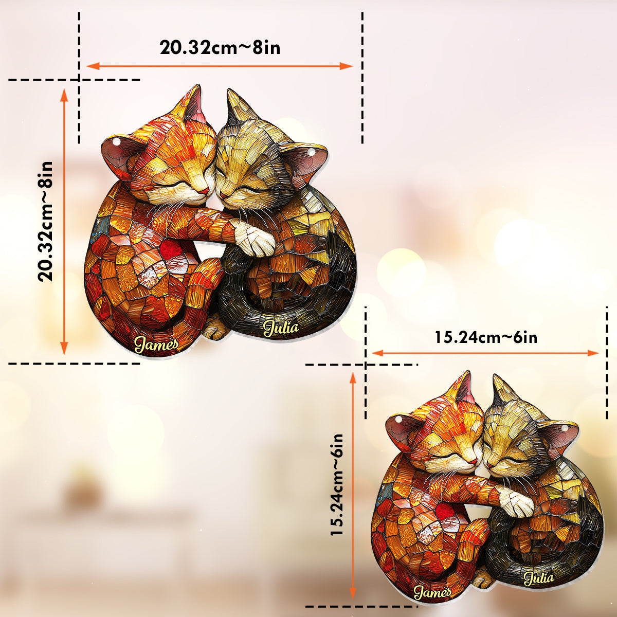 Couple de chats mignons - Décoration attrape-soleil personnalisée à suspendre à la fenêtre 