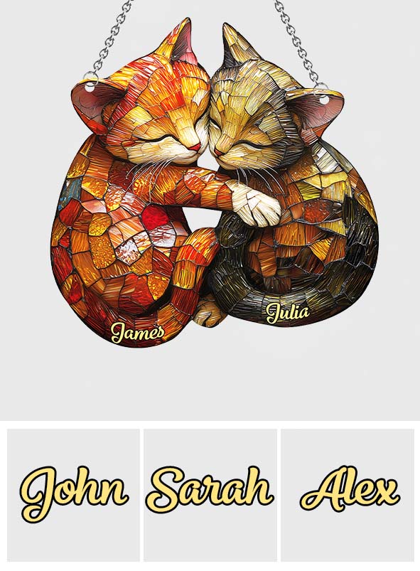 Couple de chats mignons - Décoration attrape-soleil personnalisée à suspendre à la fenêtre 