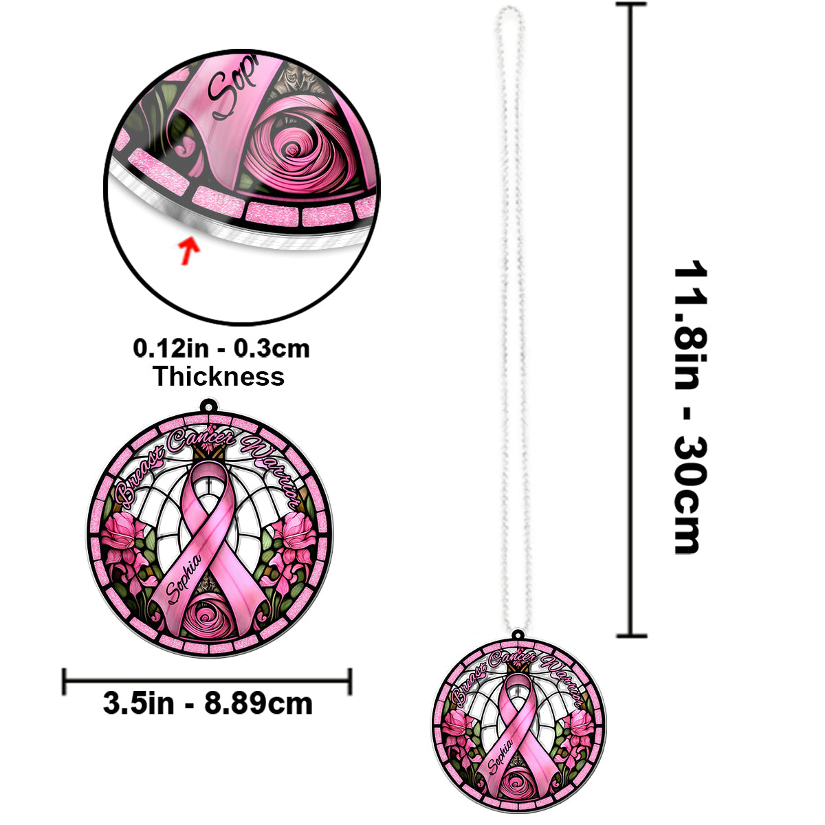 Breast Cancer Warrior - Personalized Breast Cancer Awareness Custom Shaped Car Ornament