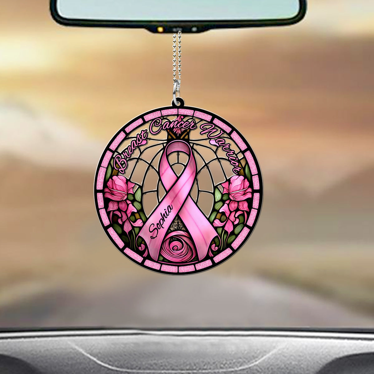 Breast Cancer Warrior - Personalized Breast Cancer Awareness Custom Shaped Car Ornament