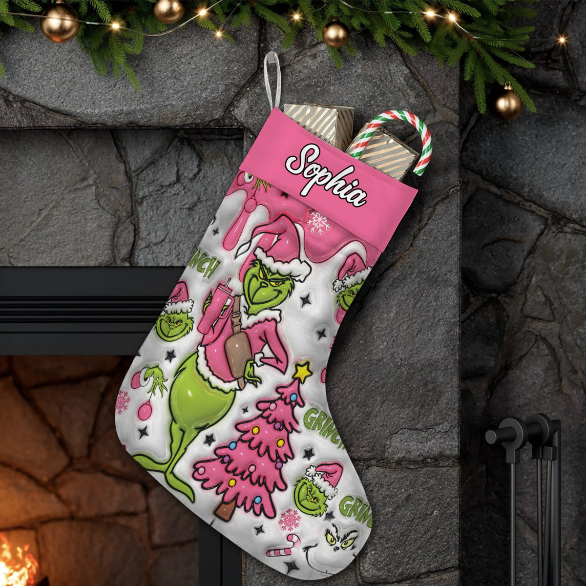 Joyeux Grinchmas - Étole de Noël personnalisée et bas de Noël