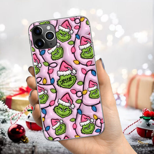 Étui de téléphone personnalisé vert et rose - motif étole de Noël