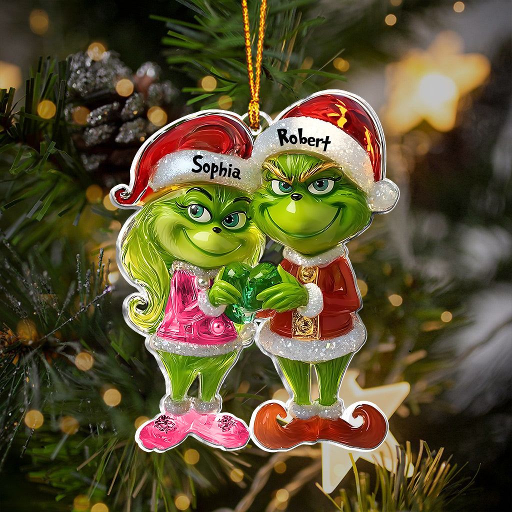 Couple Vert - Ornement de Noël personnalisé en forme d'étole