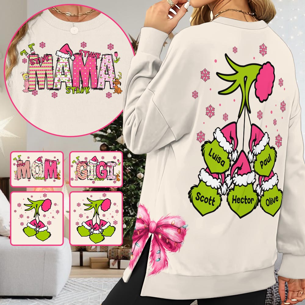 Mama Grinch - Personalized Stole Christmas Split Hem Sweatshirt