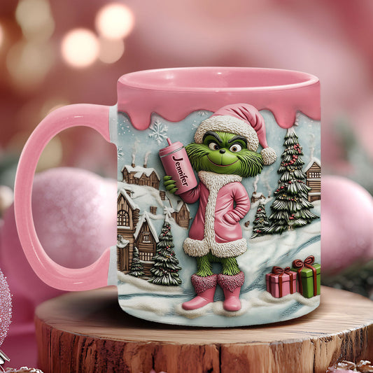 Mug personnalisé Grinchy Green Lady - Étole de Noël