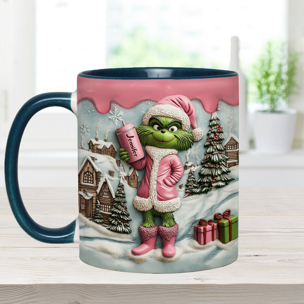 Mug personnalisé Grinchy Green Lady - Étole de Noël