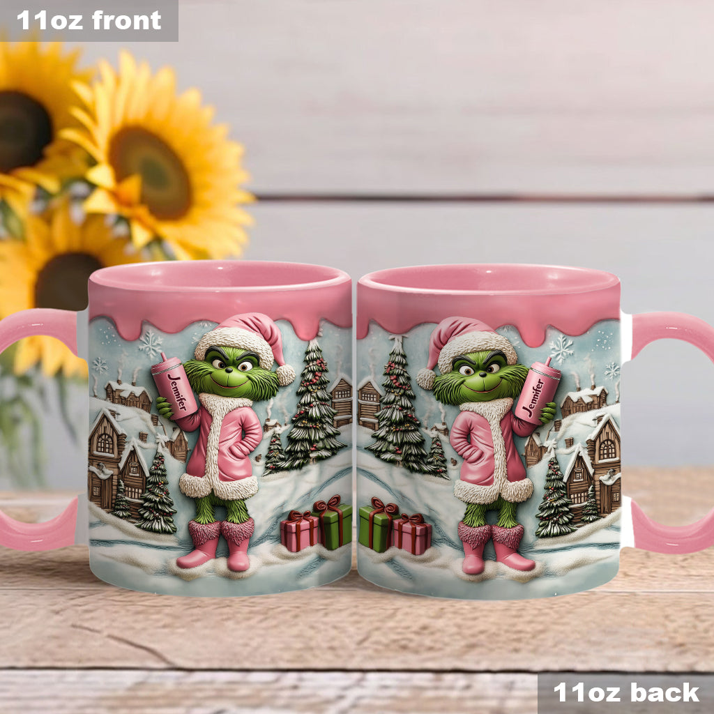 Mug personnalisé Grinchy Green Lady - Étole de Noël