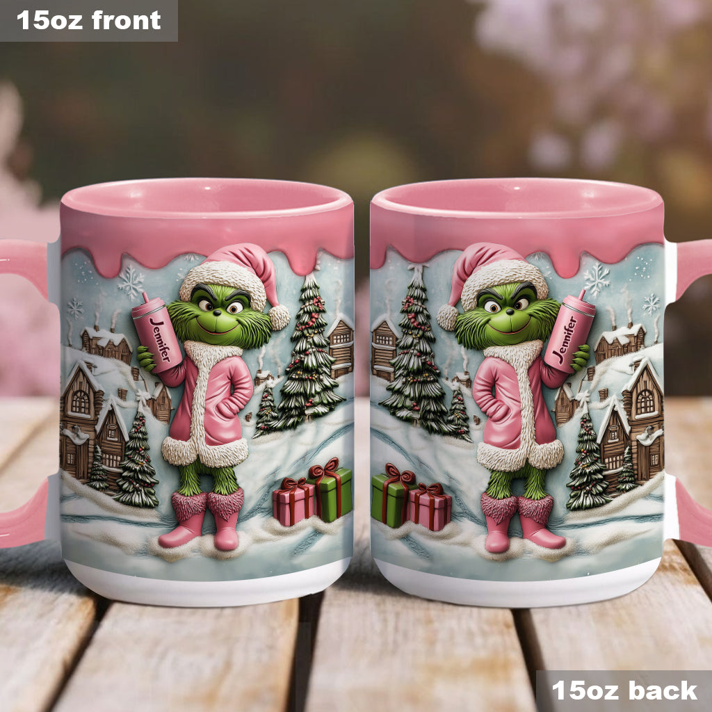 Mug personnalisé Grinchy Green Lady - Étole de Noël