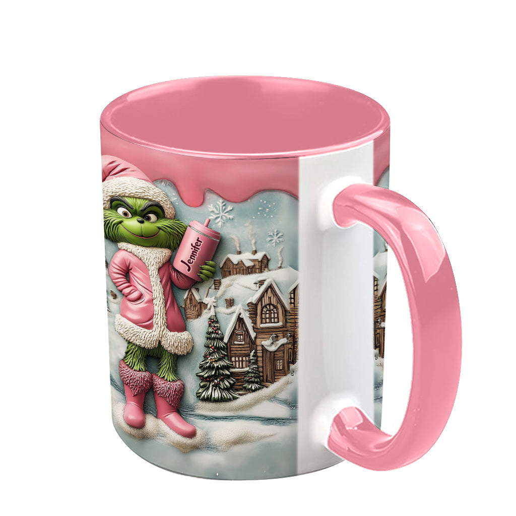 Mug personnalisé Grinchy Green Lady - Étole de Noël