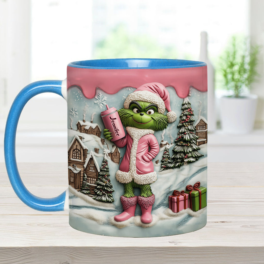 Mug personnalisé Grinchy Green Lady - Étole de Noël