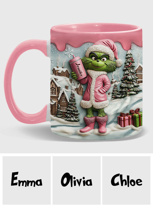 Mug personnalisé Grinchy Green Lady - Étole de Noël
