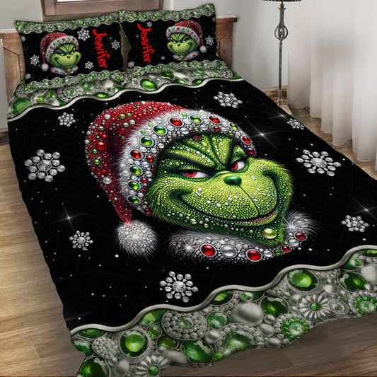 Joyeux Grinchmas - Ensemble de courtepointe de Noël avec étole personnalisée