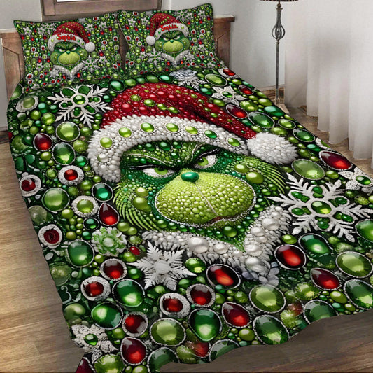 Joyeux Grinchmas - Ensemble de courtepointe de Noël avec étole personnalisée