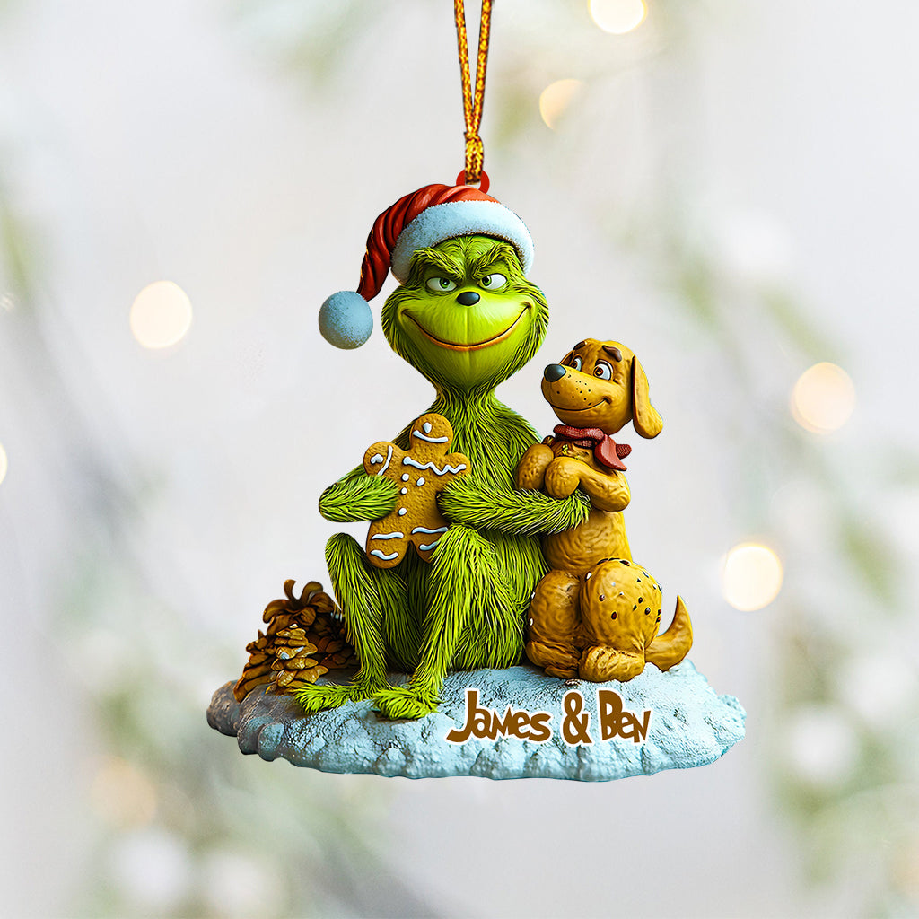 Green Monster Loves Dogs - Personalized Stole Christmas Ornament