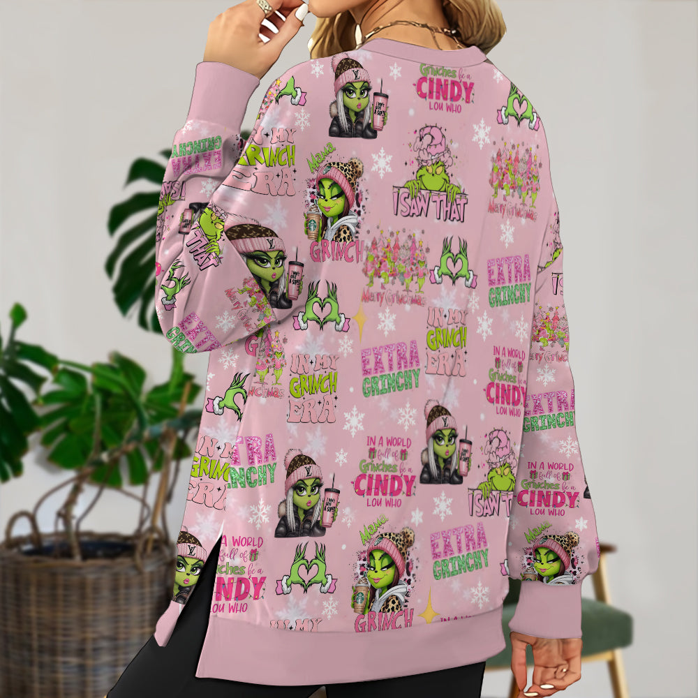 Pinky - Personalized Stole Christmas Split Hem Sweatshirt