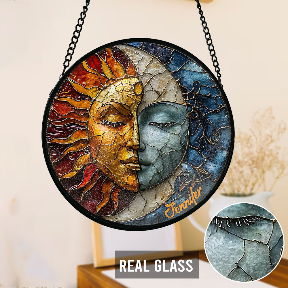 Vivre au rythme du soleil, aimer au rythme de la lune - Attrape-soleil hippie personnalisé en vitrail