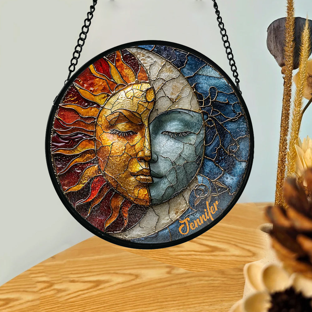 Vivre au rythme du soleil, aimer au rythme de la lune - Attrape-soleil hippie personnalisé en vitrail