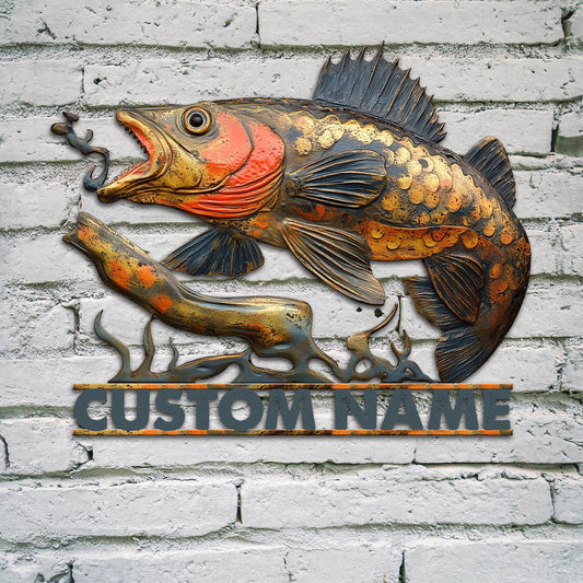 Panneau en métal rustique vintage à motif de poisson - Personnalisable - Panneau en métal découpé à la main