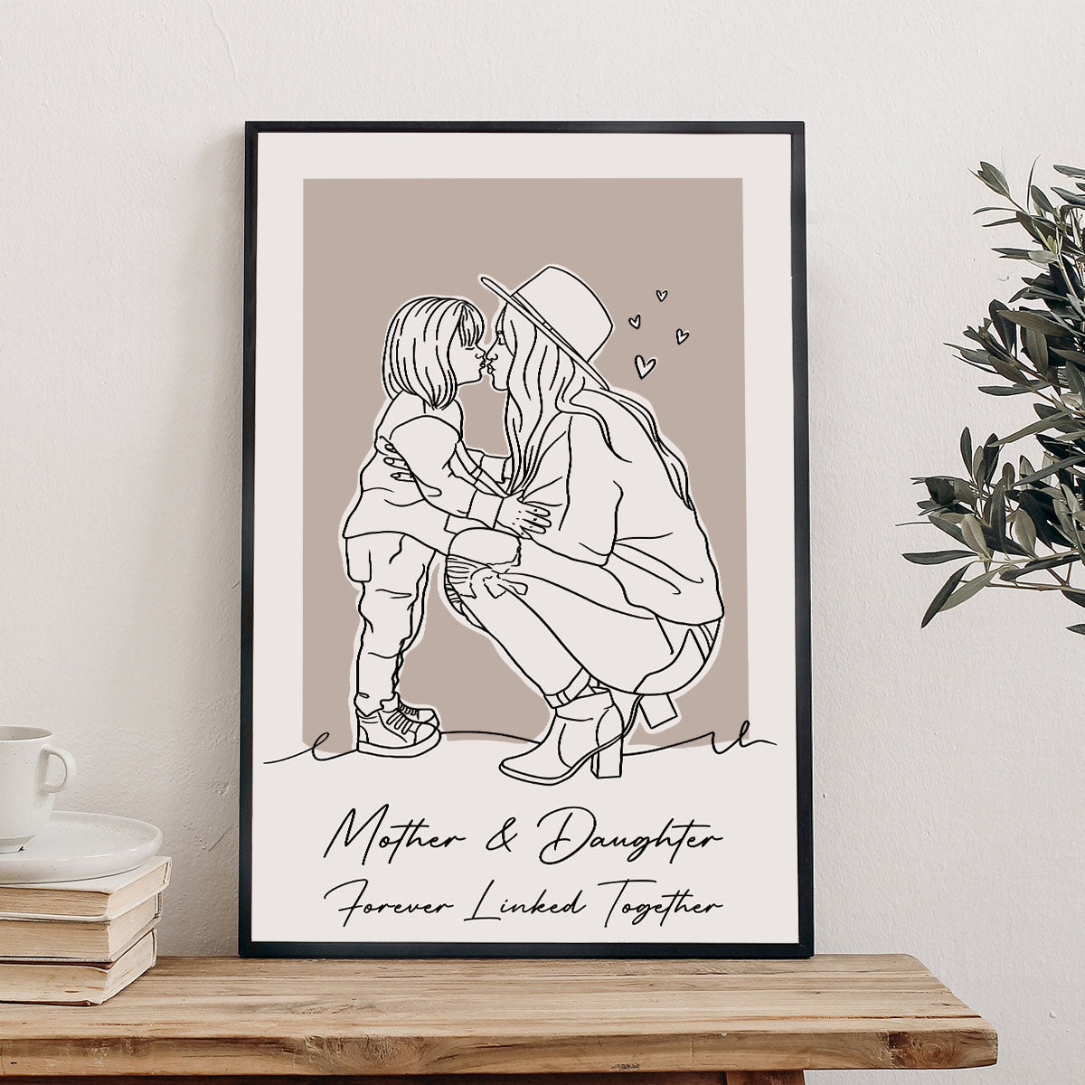 Portrait au trait personnalisé - Toile et affiche personnalisées pour maman