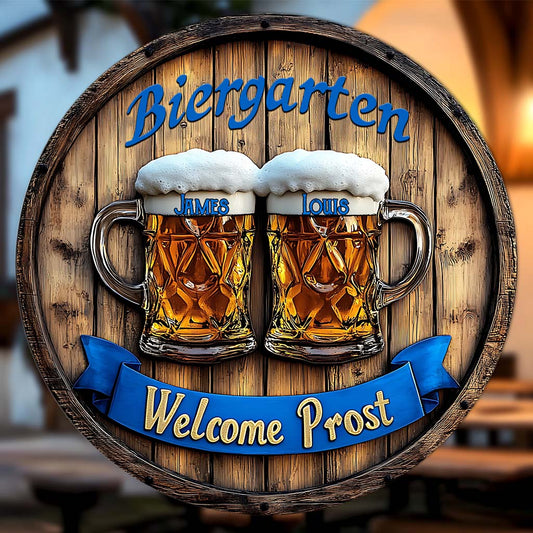 Biergarten - Panneau rond en bois personnalisé pour la bière