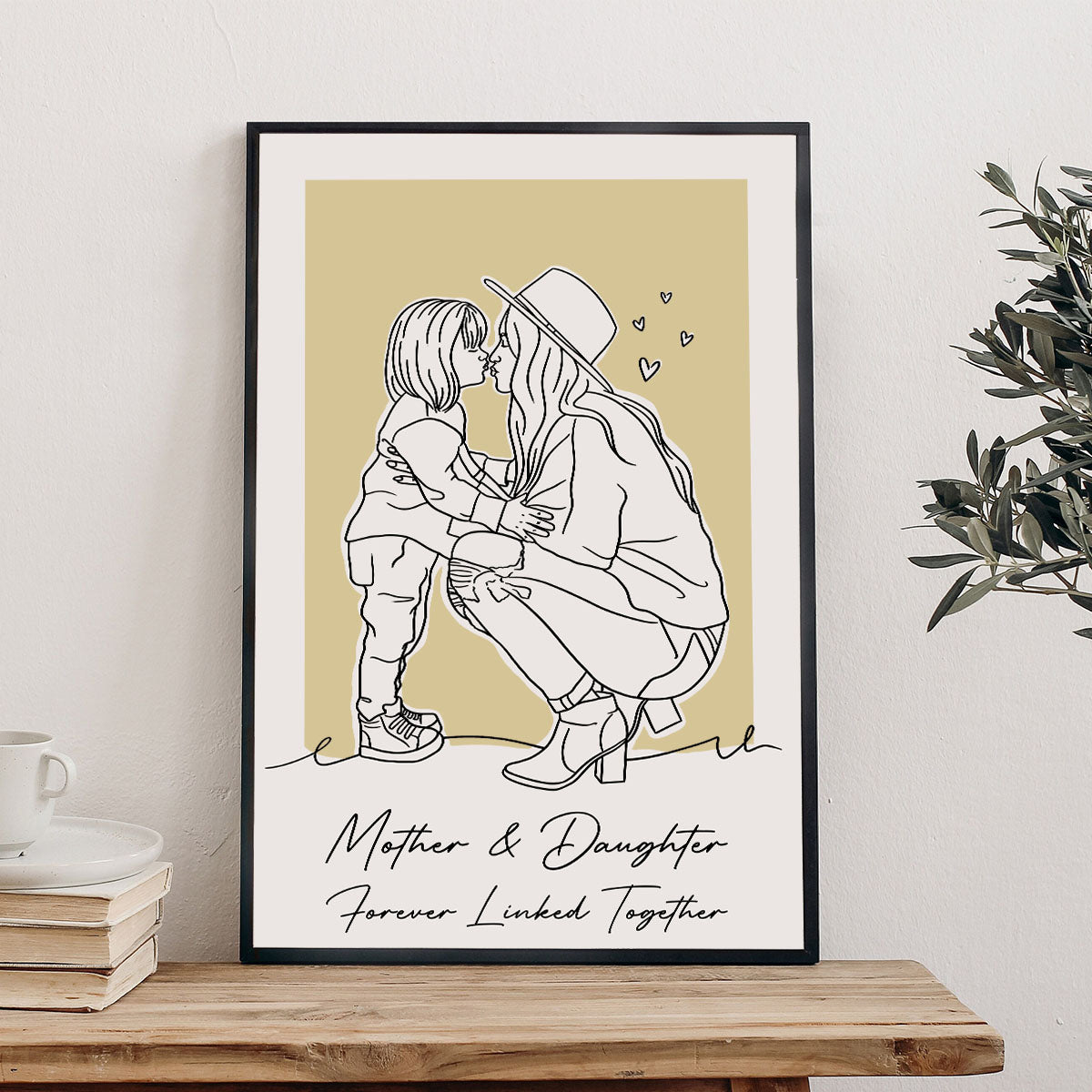 Portrait au trait personnalisé - Toile et affiche personnalisées pour maman
